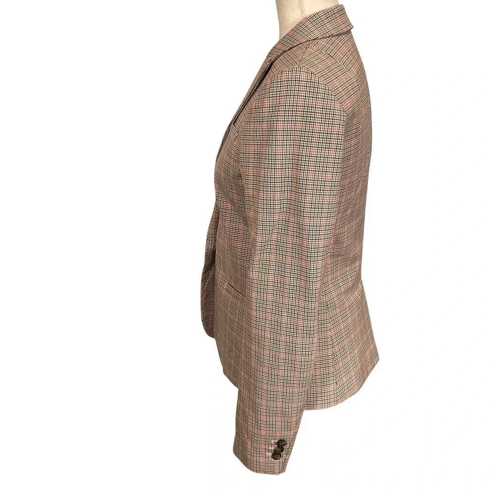 Banana Republic Blazer Womens 2 Tall Brown Plaid Excellent Houndstooth Classic